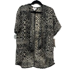 LuLaRoe Bianka Kimono Girls Size 2 (6-10) Tan & Black Cardigan Cover Up